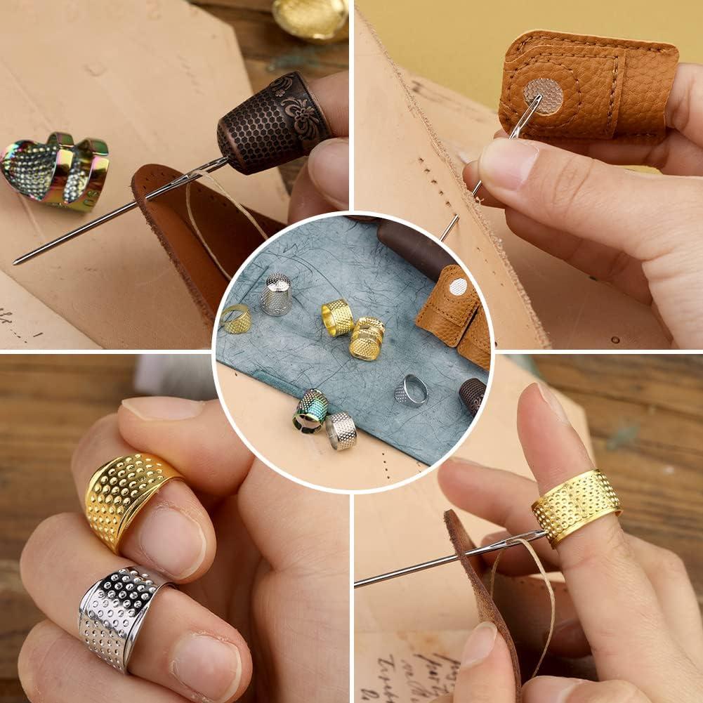 10pcs Hand-Working Sewing Thimble Adjustable Metal Finger Shield Ring  Leather Coin Finger Protectors Sewing Thimble Rings Cap Metal Shield for  Knitting Quilting DIY Craft Tools