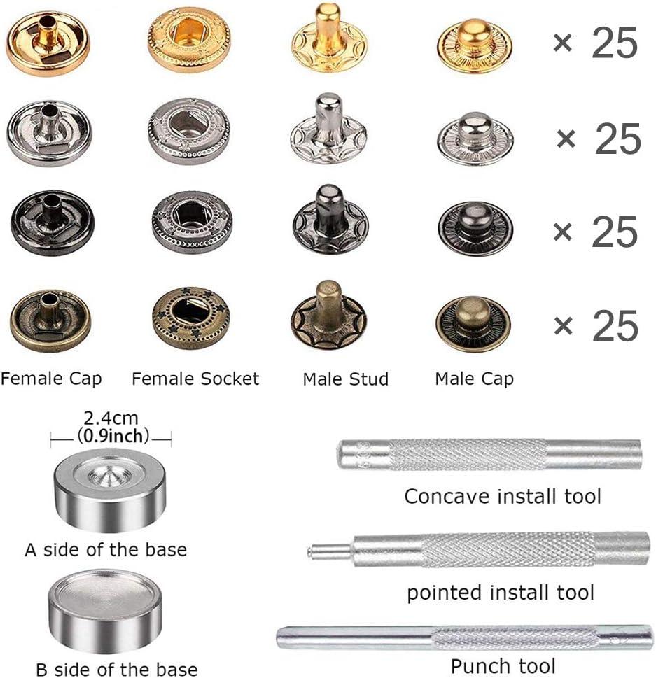 Snap Fastener Kit Metal Snaps Buttons with Fixing Tools 4 Color Clothing  Snaps Kit for Clothing Leather Jacket Jeans Wear Bags Bracelet