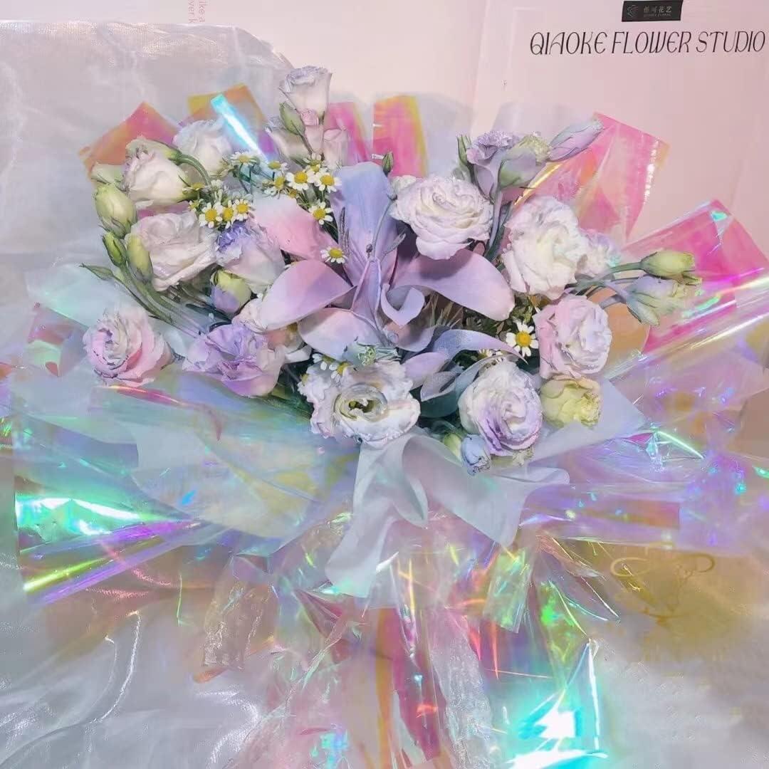 POPGIFTU Cellophane Wrap Paper Rainbow Color | Unfolded 86CM Wide X 15M  Long | Iridescent Film Cellophane Gift Wrap | Florist Flower DIY Wrap  Wedding