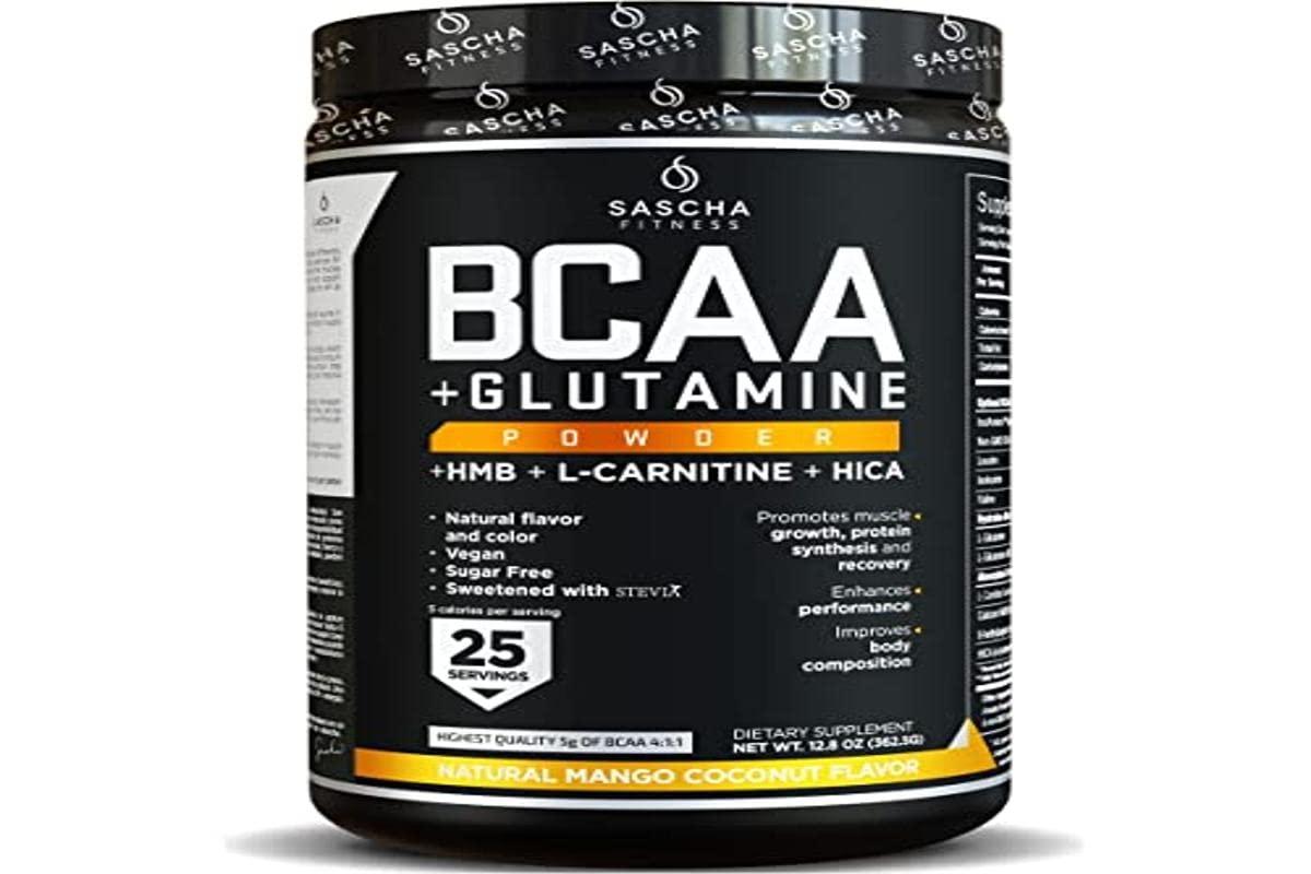 Sascha Fitness BCAA 411 + Glutamine, HMB, LCarnitine, HICA Powder Blend Natural Mango