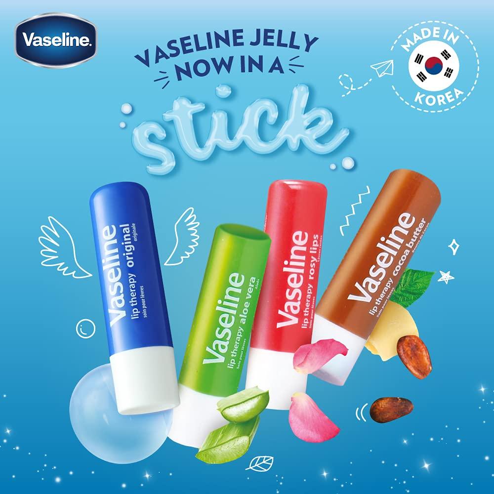 Vaseline Lip Therapy Stick Rosy Lips & Cocoa Butter Variety Pack 4.8g (4 Pack) Petroleum