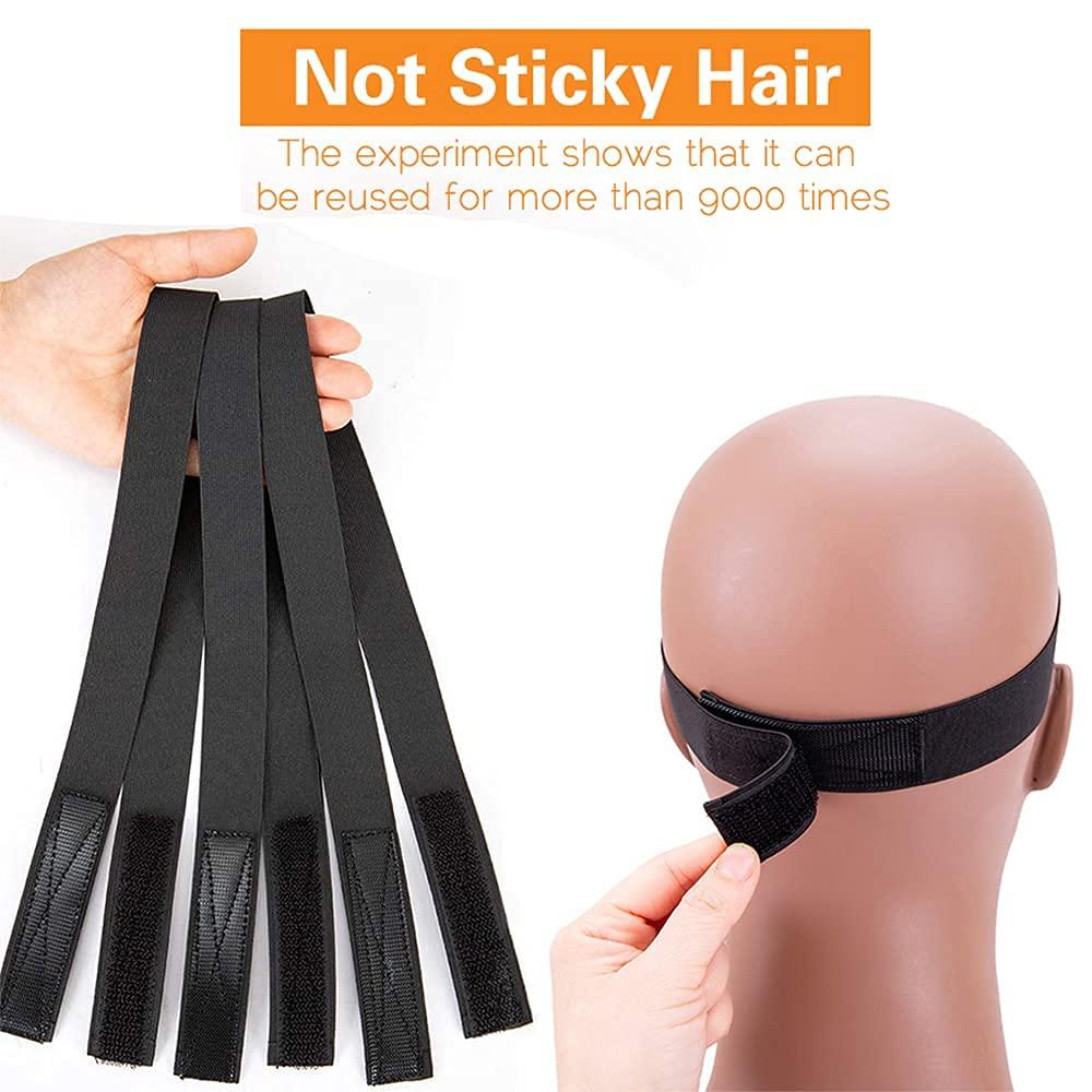 6Pcs Elastic band for Wigs with Hair Edge Brush, Hsathoac Lace Front Wig  Edge Band for Women, Melting Edge Band for Wigs and Baby Hair, Wig