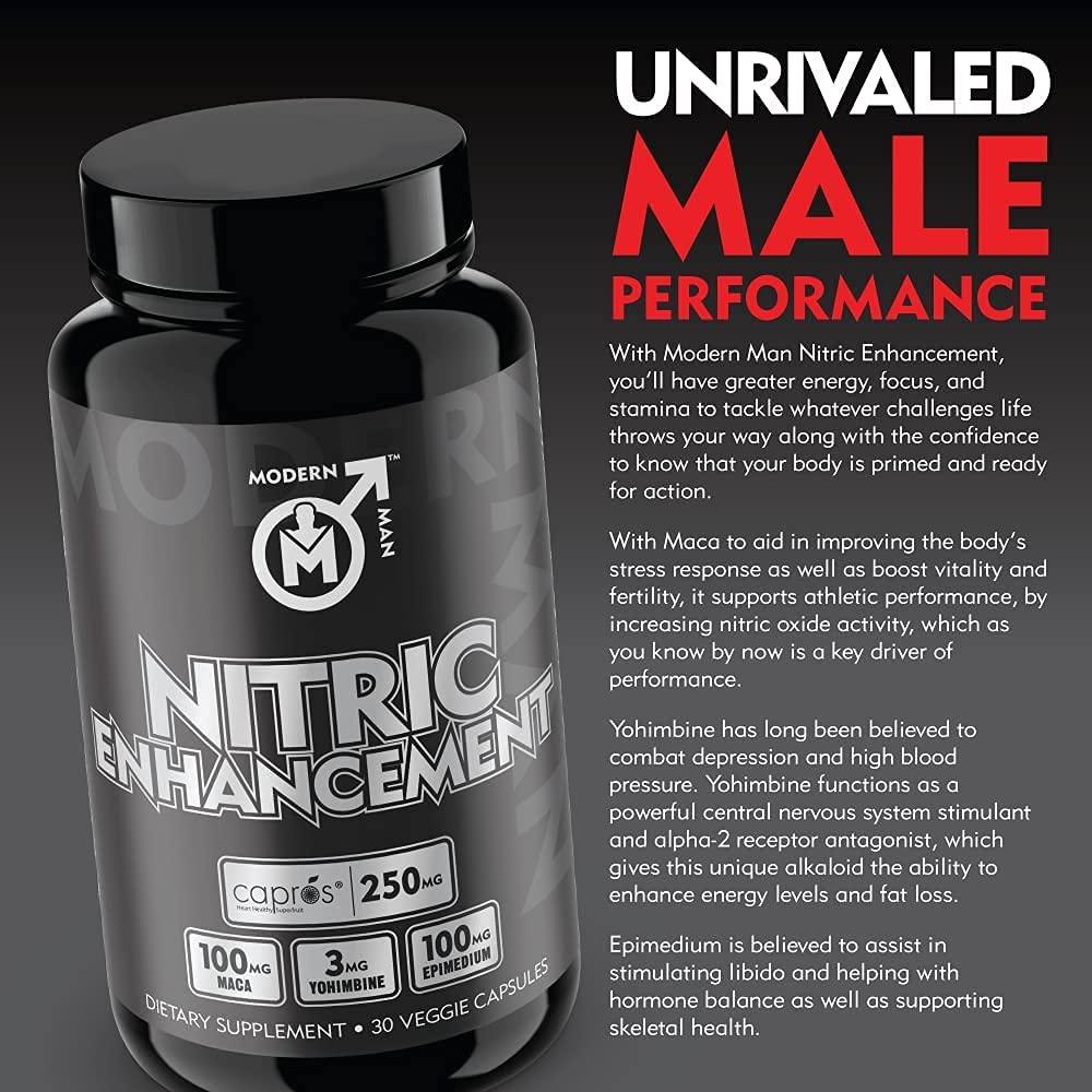 Modern Man Nitric Oxide Enhancement Alpha Male Booster for Men with Yohimbine HCL & Maca Root