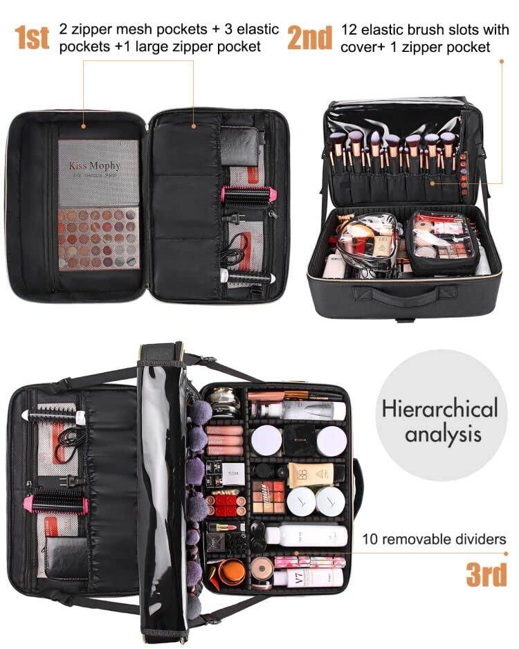 Relavel Extra Large Makeup Bag, Makeup Case Professional Makeup Artist Kit  Train Case Travel Cosmetic Bag Brush Organizer, Waterproof Leather