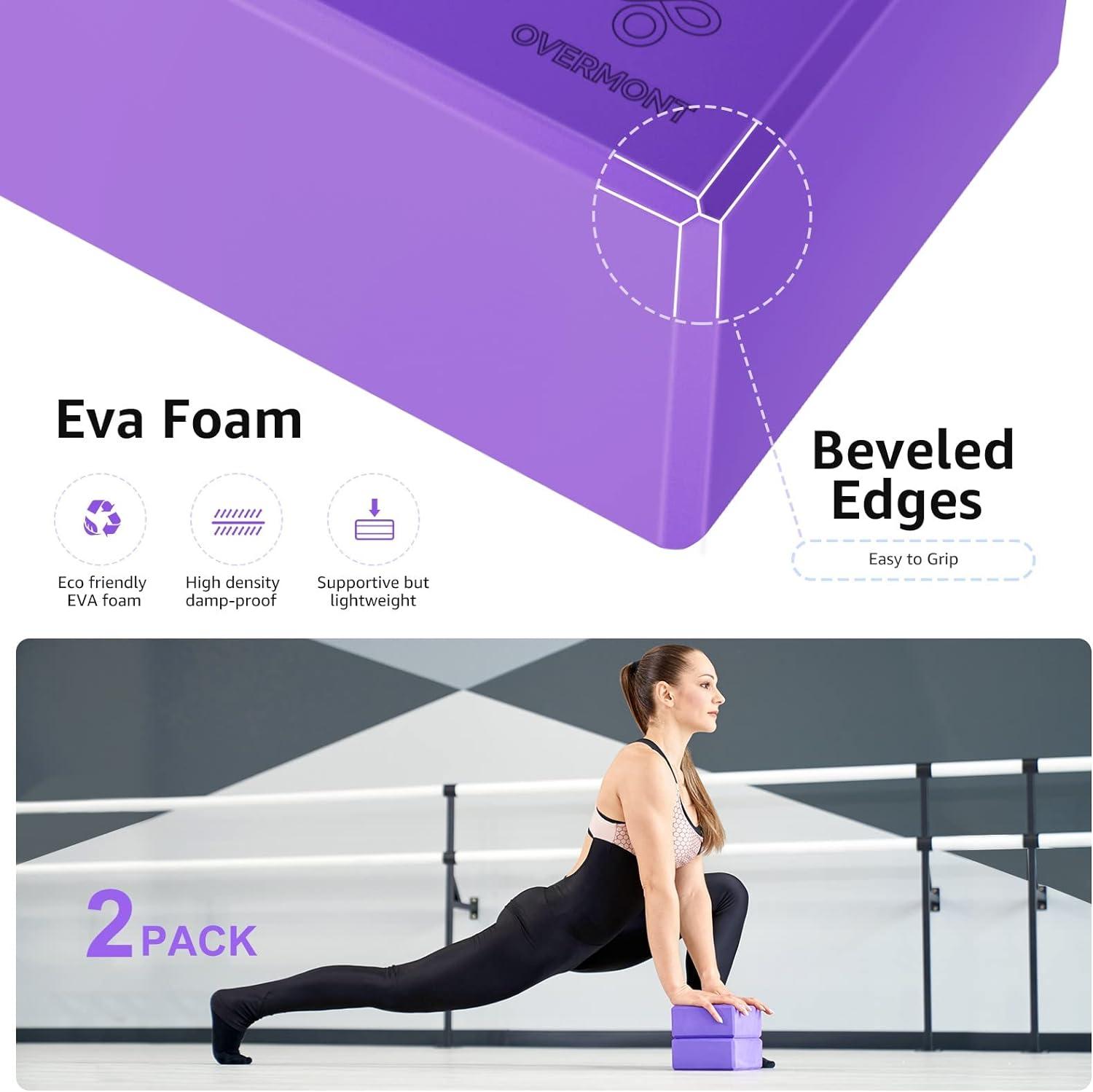 Overmont Yoga Block 2 Pack Supportive Latex-Free EVA Foam Soft Non-Slip  Surface for General Fitness Pilates Stretching and Meditation Purple_9*6*3