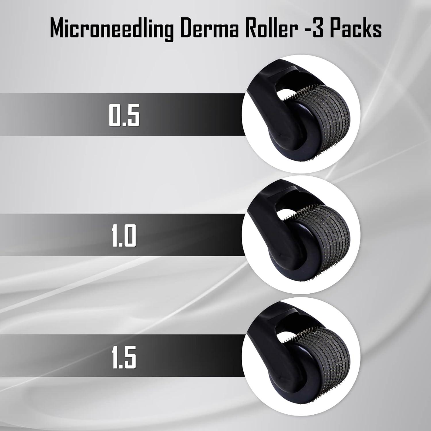 Derma Roller Kit for Face, Body, Hair & Beard Growth 3 Pack Titanium
