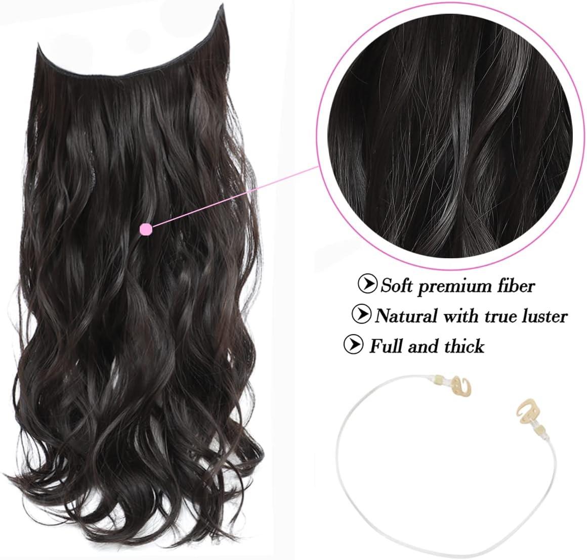 20 Dark Brown Invisible Wire Synthetic Hair Extensions for Women ...