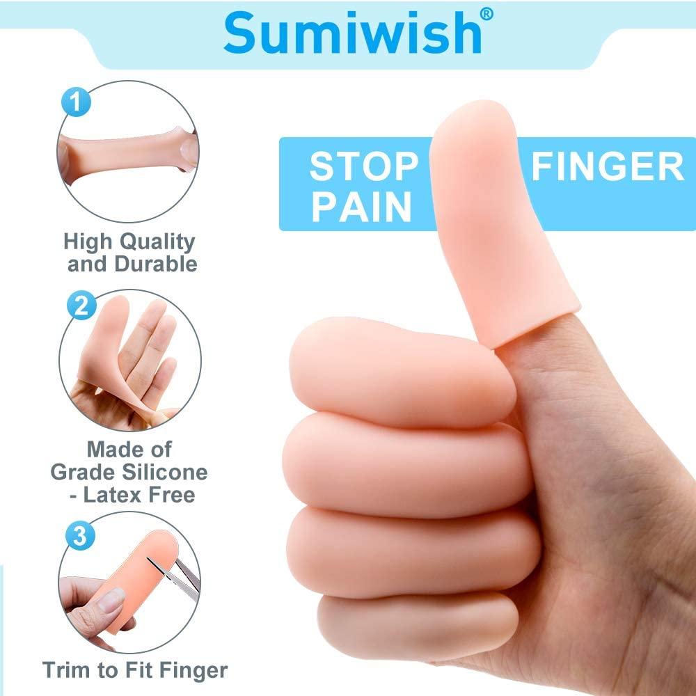 Sumiwish Silicone Finger Sleeves for Cracking, Eczema, Blisters 10 Count FleshColored Gel