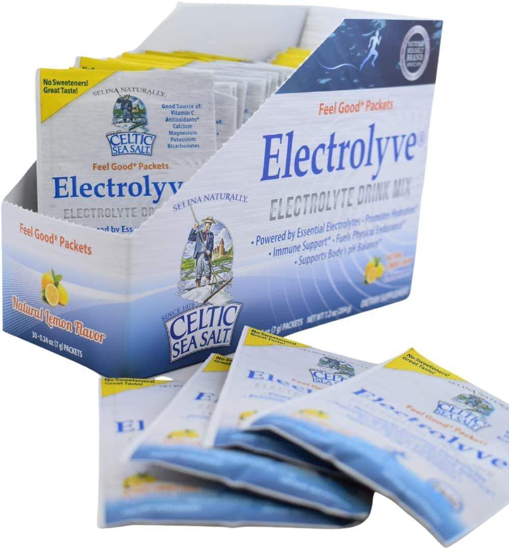 Celtic Sea Salt Electrolyve Powder Packets Real Lemon Flavor, 30 Count