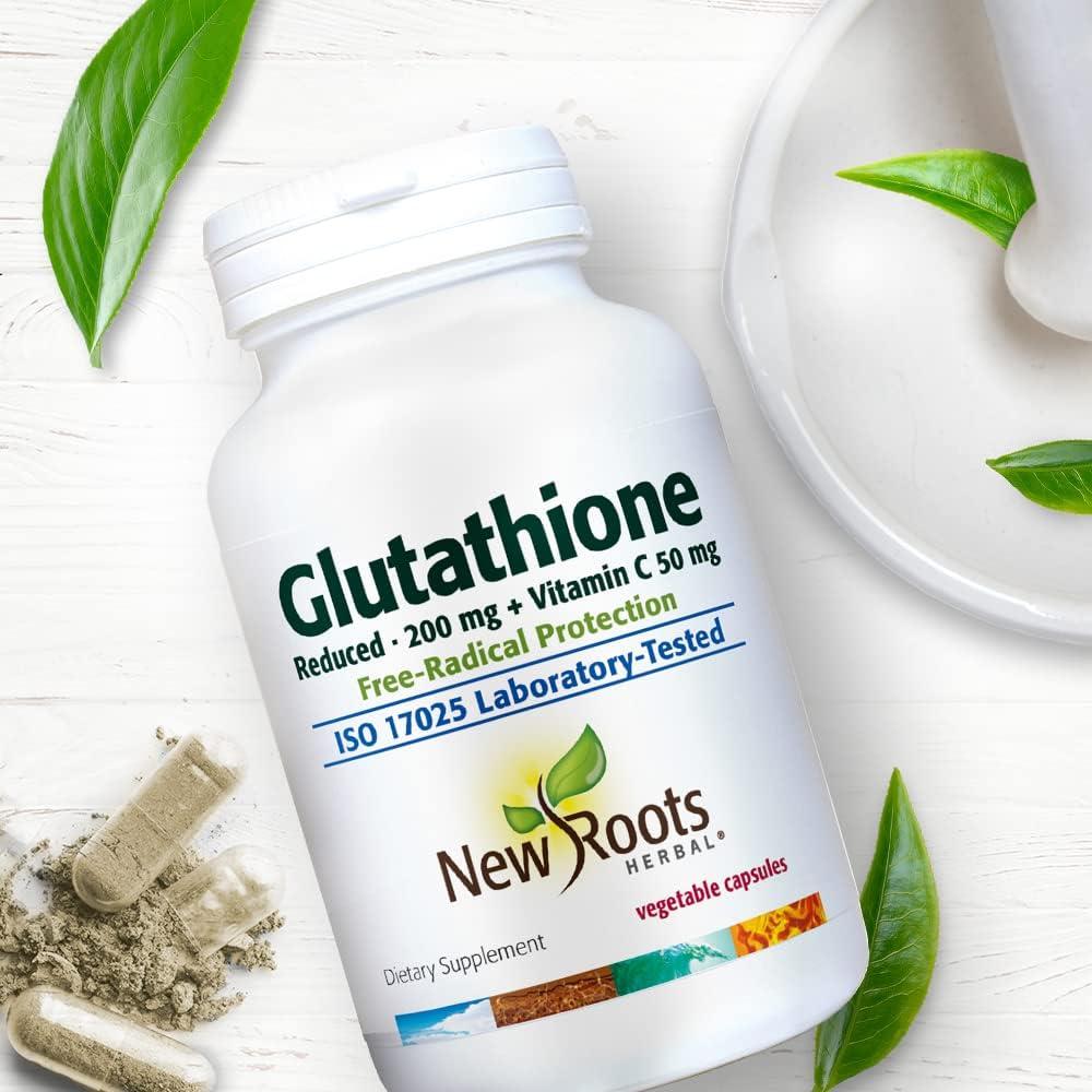 New Roots Herbal Glutathione 200mg Reduced + Vitamin C (60 Veg Caps) |  Free-Radical Protection | Gluten Free Non-GMO | Buy Now with Express  International Delivery
