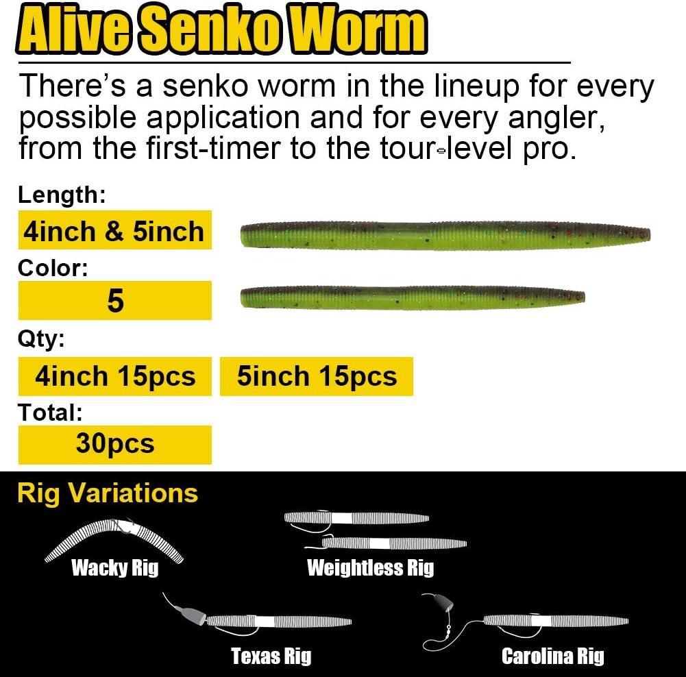 Senko Worm Bass Fishing Lure Kit 80 Pieces Set with Wacky Rig Worms
