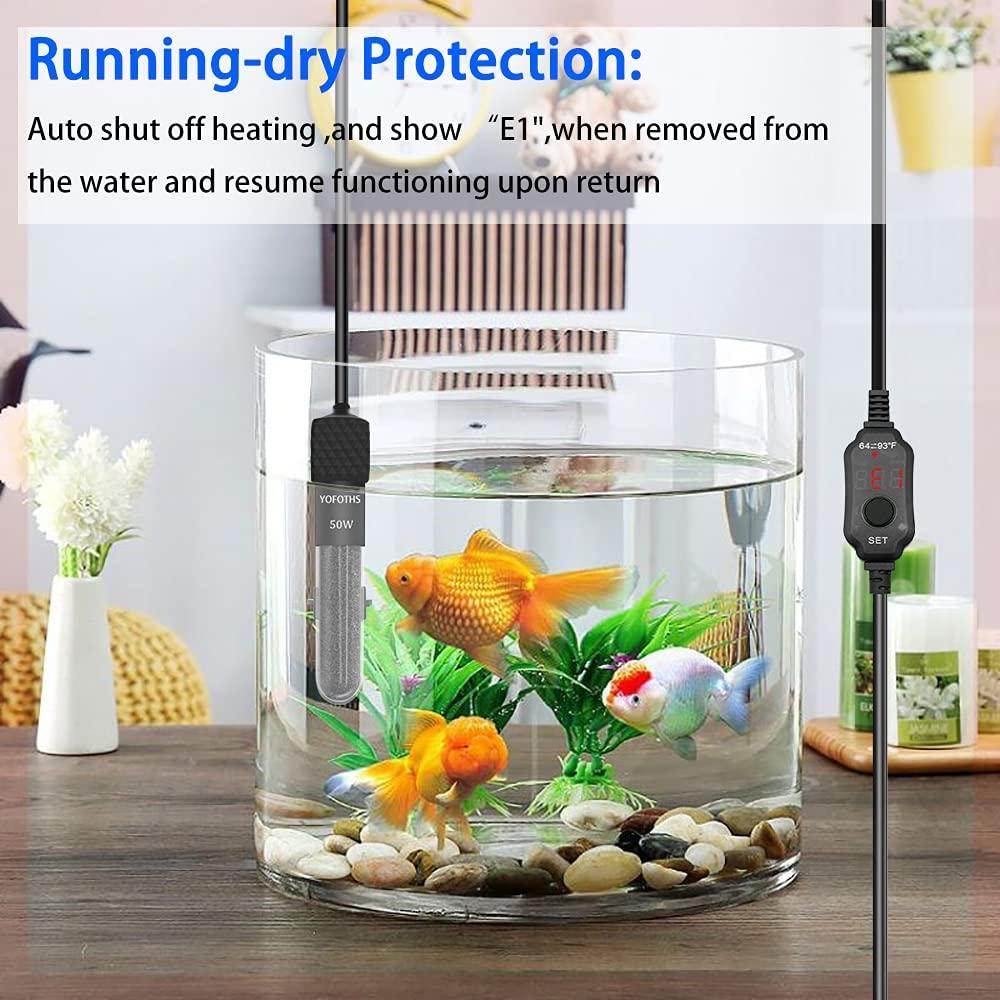 YOFOTHS Aquarium Heater with Built in Thermometer Adjustable Mini Tank Heater for 1 40 Gallon Tanks External Temperature Controller