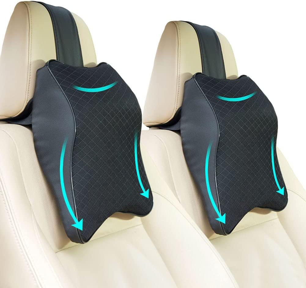 Car Neck Pillow – 100% Memory Foam - Ergonomic Neck Support Car Pillow for Driving Seat – Lightweight Washable Cover – Car Headrest Pillow Cushion 