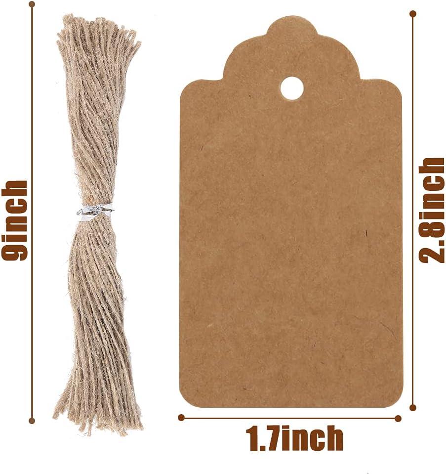 SallyFashion Kraft Paper Tags, 600 PCS Craft Hang Tags with Free 600 PCS  Natural Jute Twine for Gifts Arts and Crafts Wedding Holiday 600 Brown