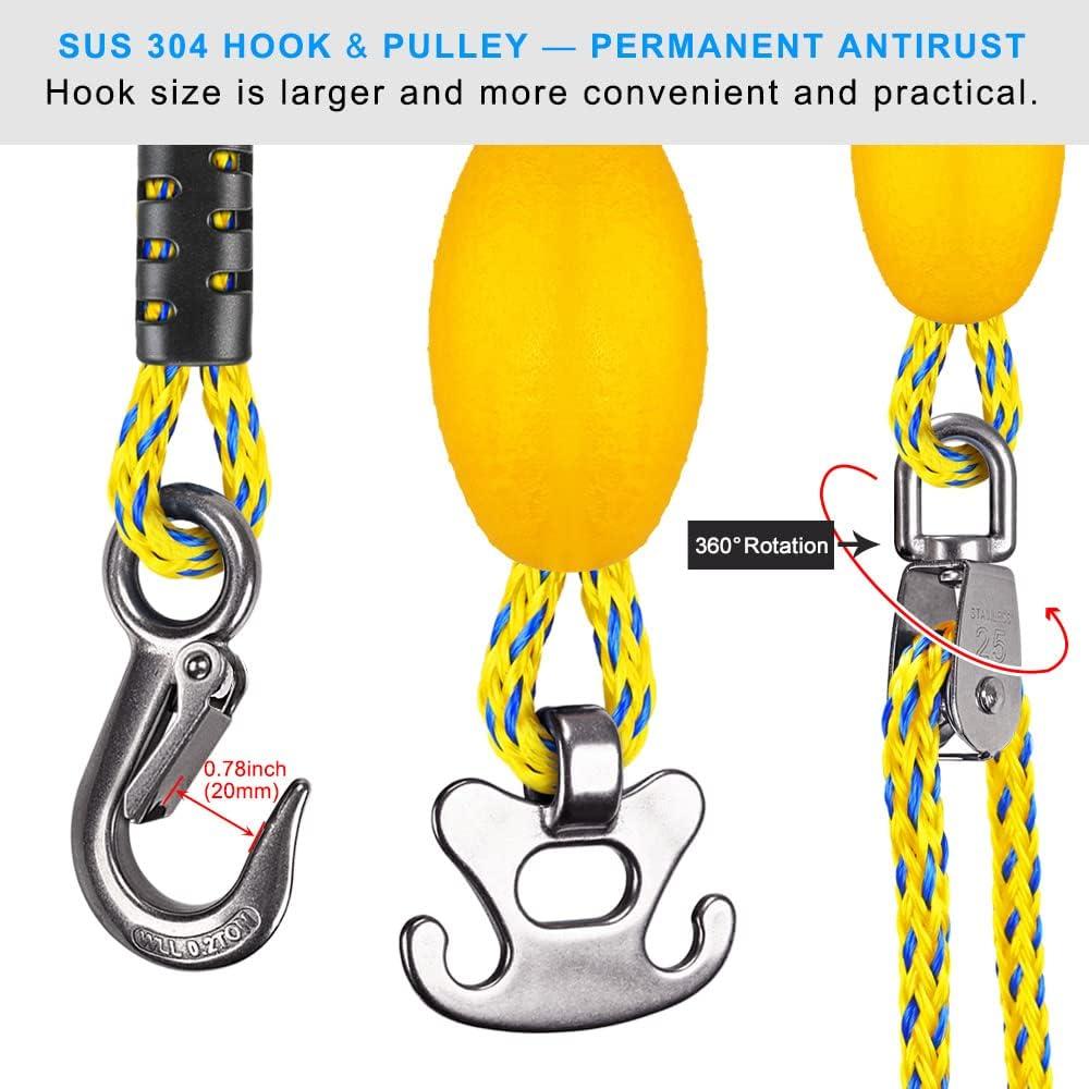 SELEWARE Heavy Duty Boat Tow Harness with Stainless Steel Quick Connector Yellow