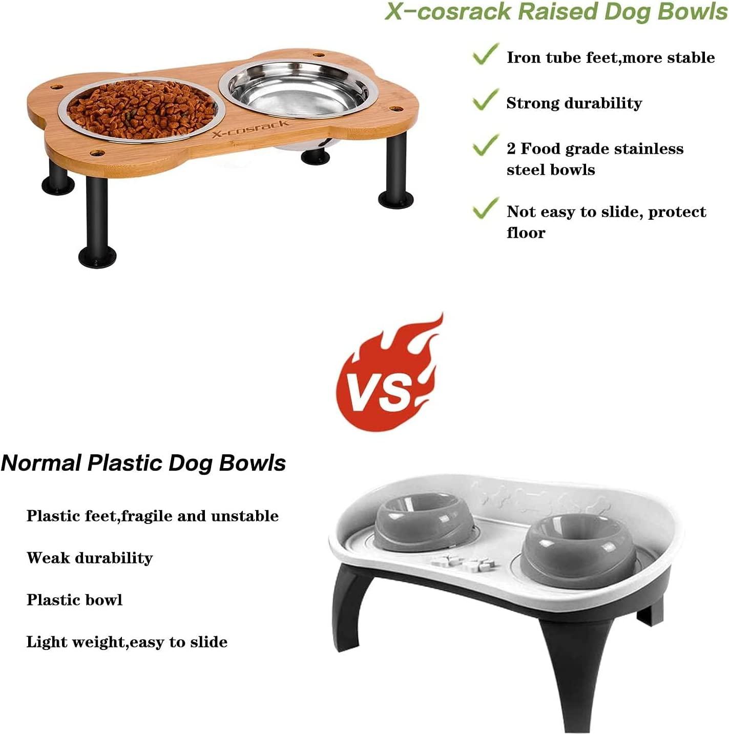 Upgraded Elevated Dog Bowls for Small Size Dogs and Cats Adjustable Bamboo Raised Dog Bowl Stand with Highly Absorbent Spill Proof Mat and 2 Stainless