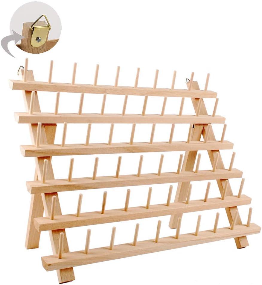 54-Spool Wall Mounted Wooden Thread Holder Sewing Thread Rack with Hanging  Hook