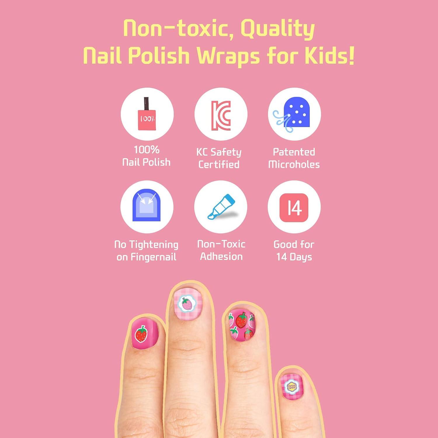  Premium Nail Wraps for Kids 6+ Yo, 30 Non-Toxic Nail Polish  Stickers That Let Nails Breathe, Patented Micro Holes for Safe, Healthy  Nails