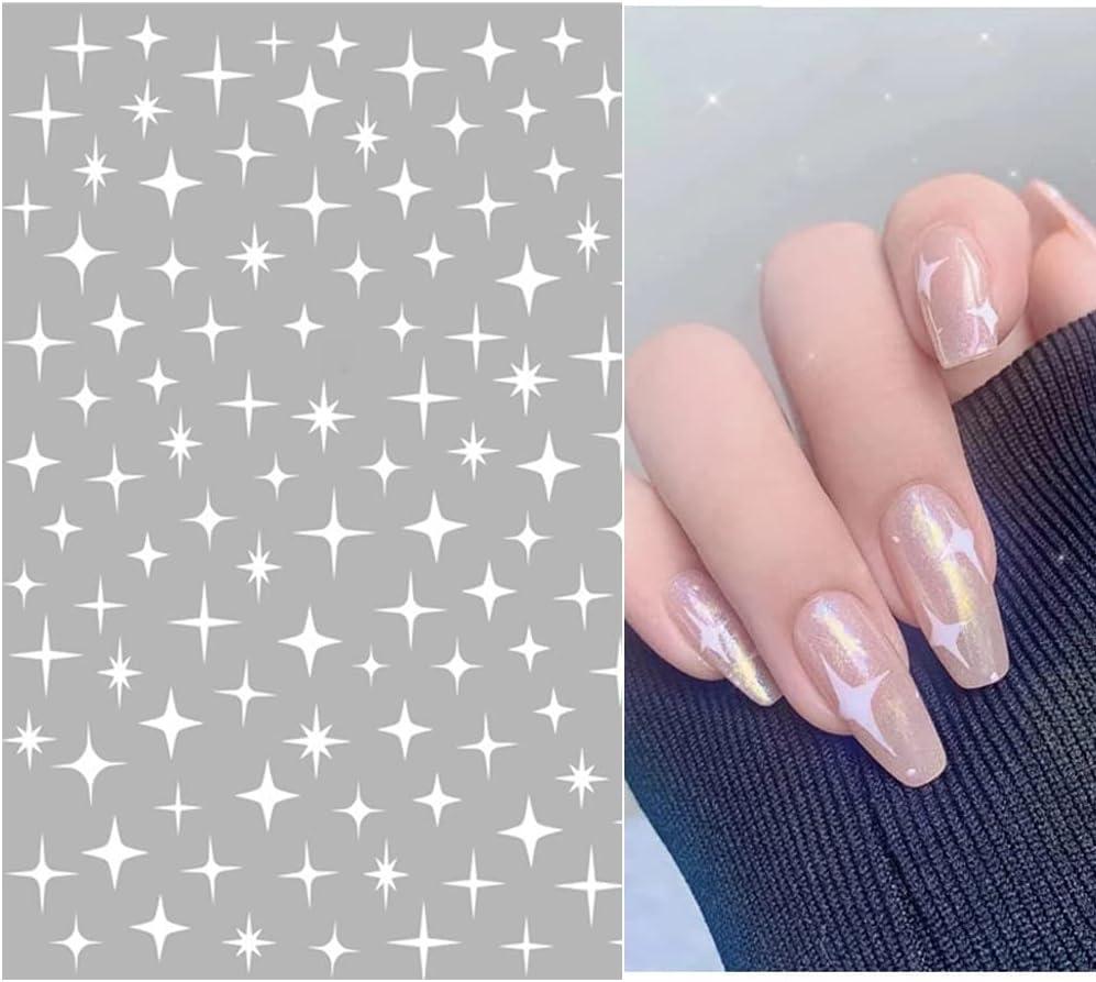 Glittering White Tip Star Nails