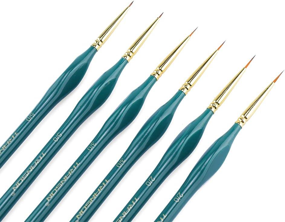 Fine Detail Paint Brush Set for Acrylic & Oil Painting - 6pcs - Thin Tip  Brushes