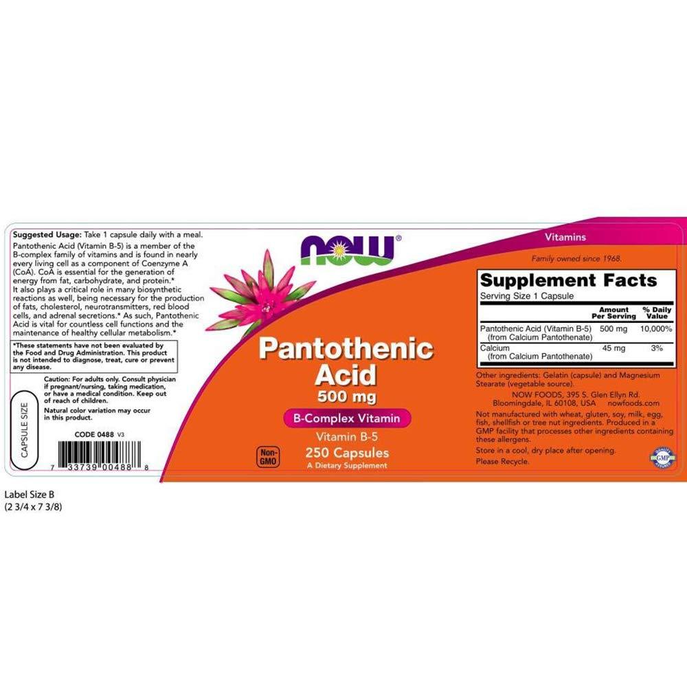 Now Foods Pantothenic Acid 500mg 250 caps (Pack of 3)