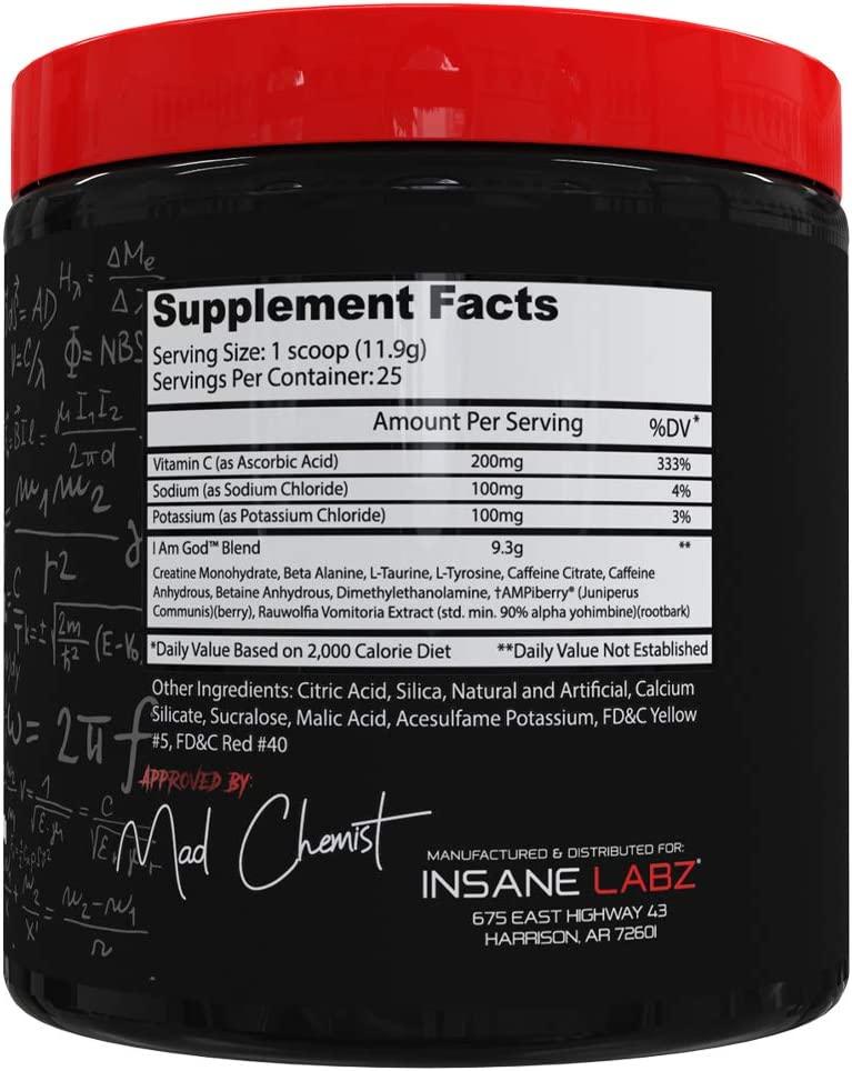 Insane Labz I am God Pre Workout, High Stim Pre Workout Powder Loaded