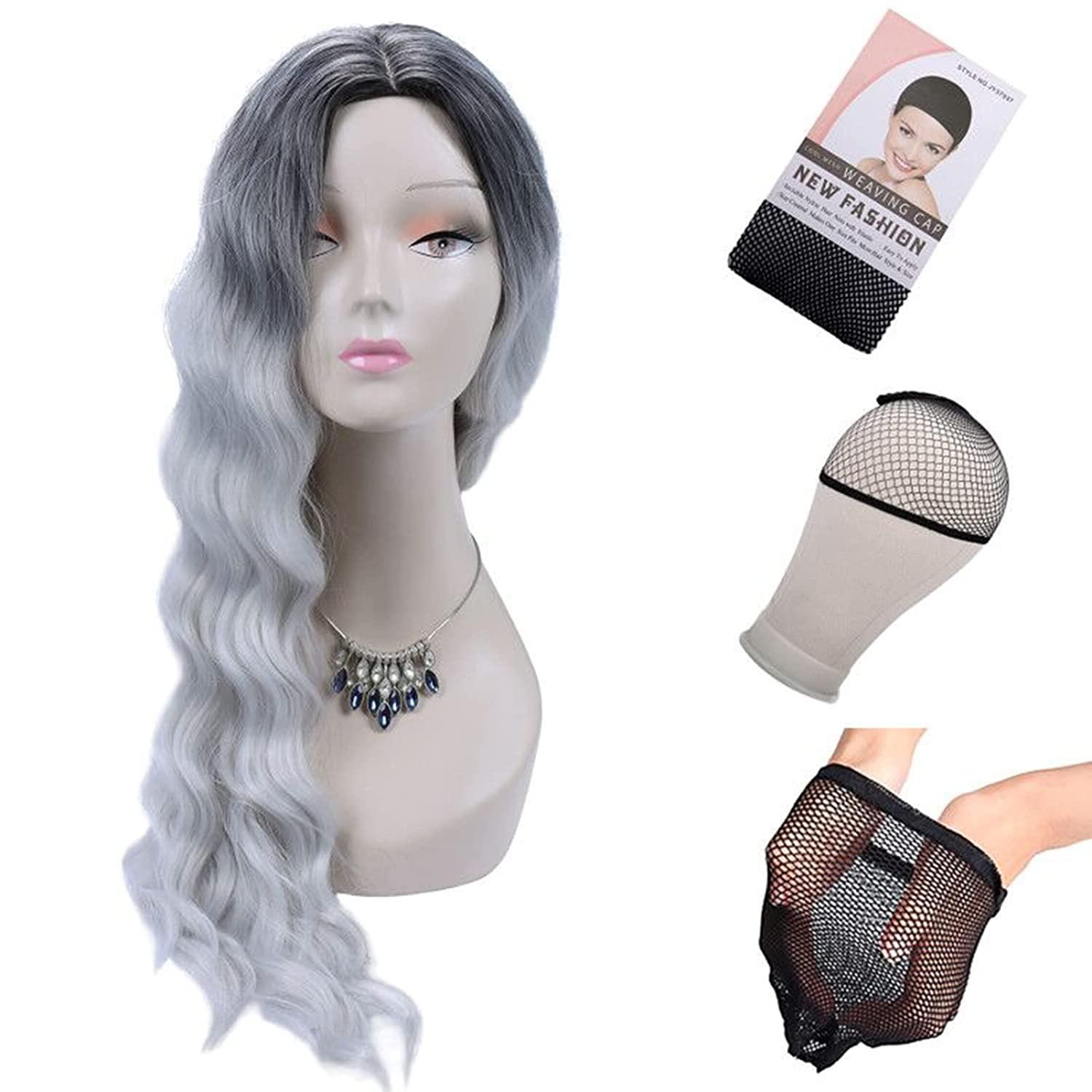 30 inch Long Wavy Wigs for Women Middle Part Curly Wave Hair Wig Dark Roots  Grey Body Wave Wigs Natural Looking Heat Resistant Synthetic Full Wigs for  Daily Party Cosplay Costumes(30