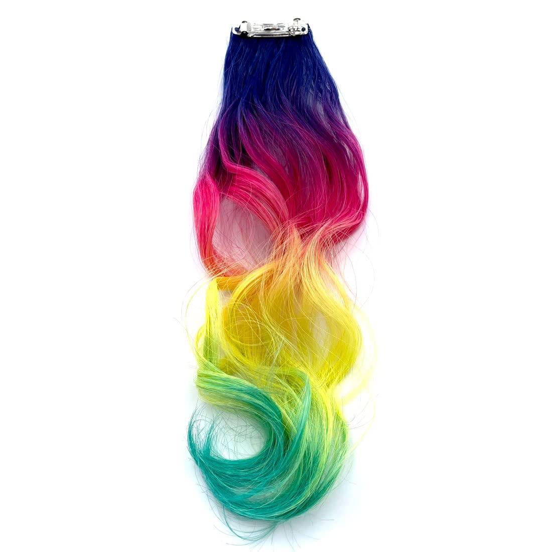 Curly Colored Hair Extensions for Kids Rainbow Ombre Ponytail Extension