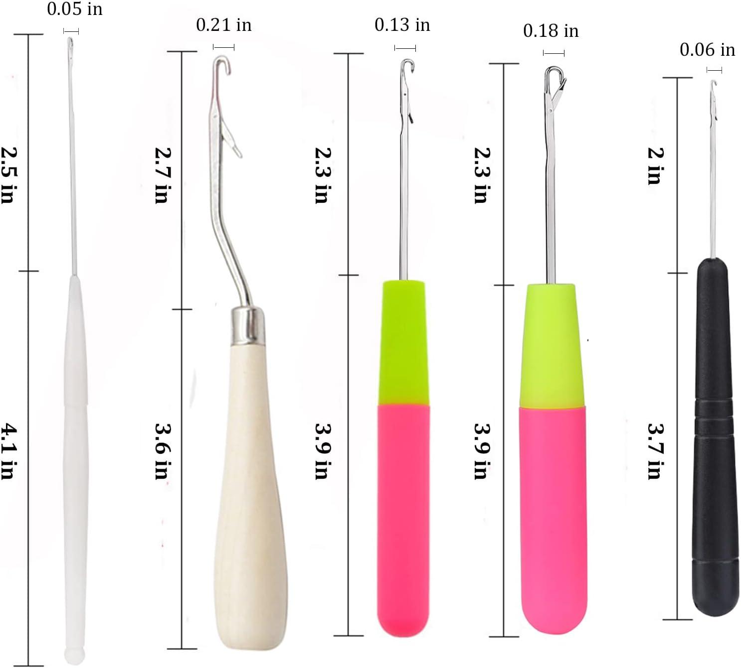5 Pieces Latch Hook Tool Crochet Needle for Hair 5 Different Size Bent