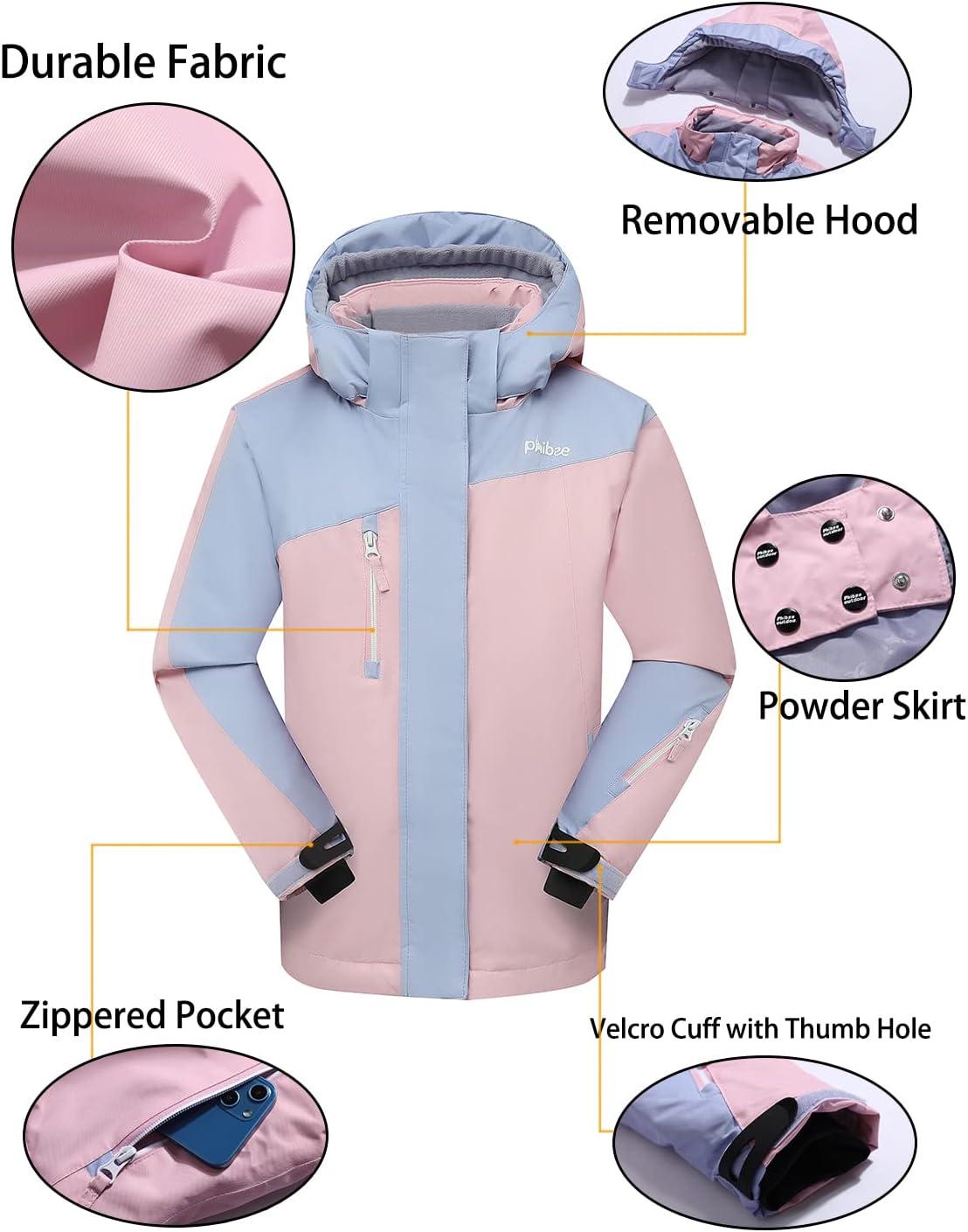 PHIBEE Girls' Pink/Purple Ski Jacket Size Waterproof