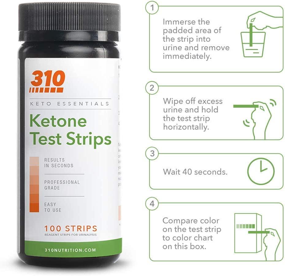 Ketone Testing Strips by 310 Nutrition (100 Strips) Test Ketosis