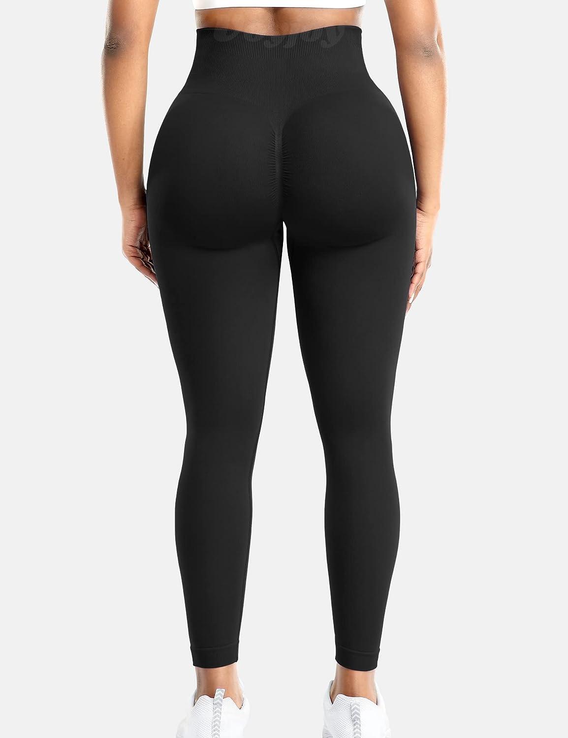 VOYJOY Women Scrunch Butt Lifting Seamless Yoga Leggings High Waist Pants  Tummy Control Vital Runched Booty Compression Tight #1 Amplify Black Small
