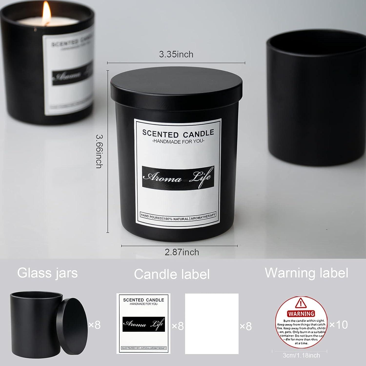 Embossed Glass Candle Container with Lid and Warning Label for Candle Making Can