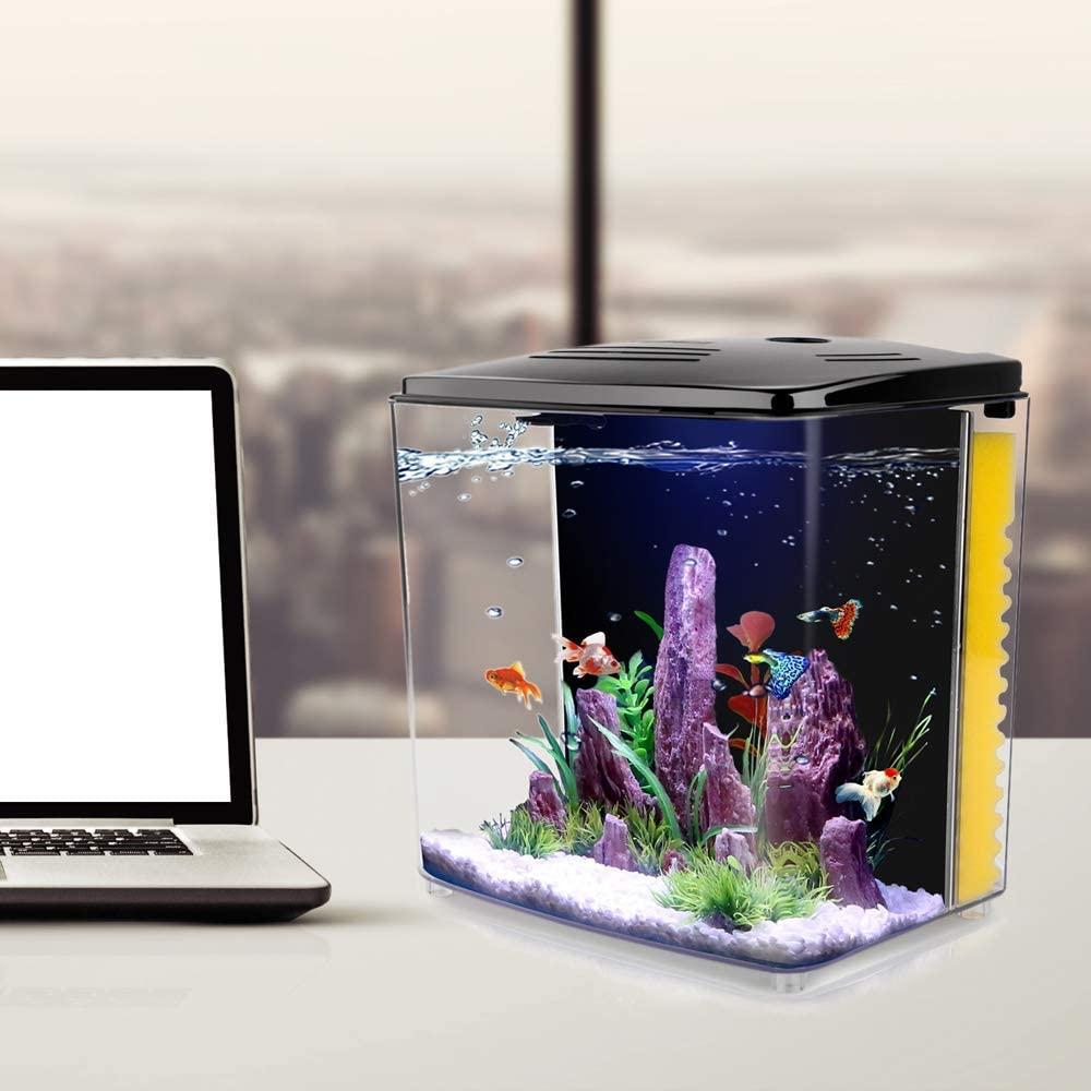 FREESEA 1.2 Gallon Betta Aquarium Fish Tank with LED Light and Filter Pump  Black