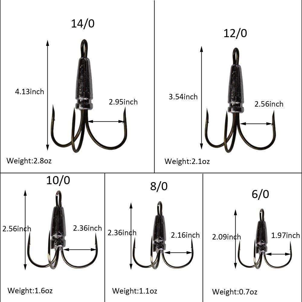 XIAO JING 2-5pcs Snagging Weighted Treble Hooks Fishing Hooks 6/0 8/0 10/0  12/0 14/0