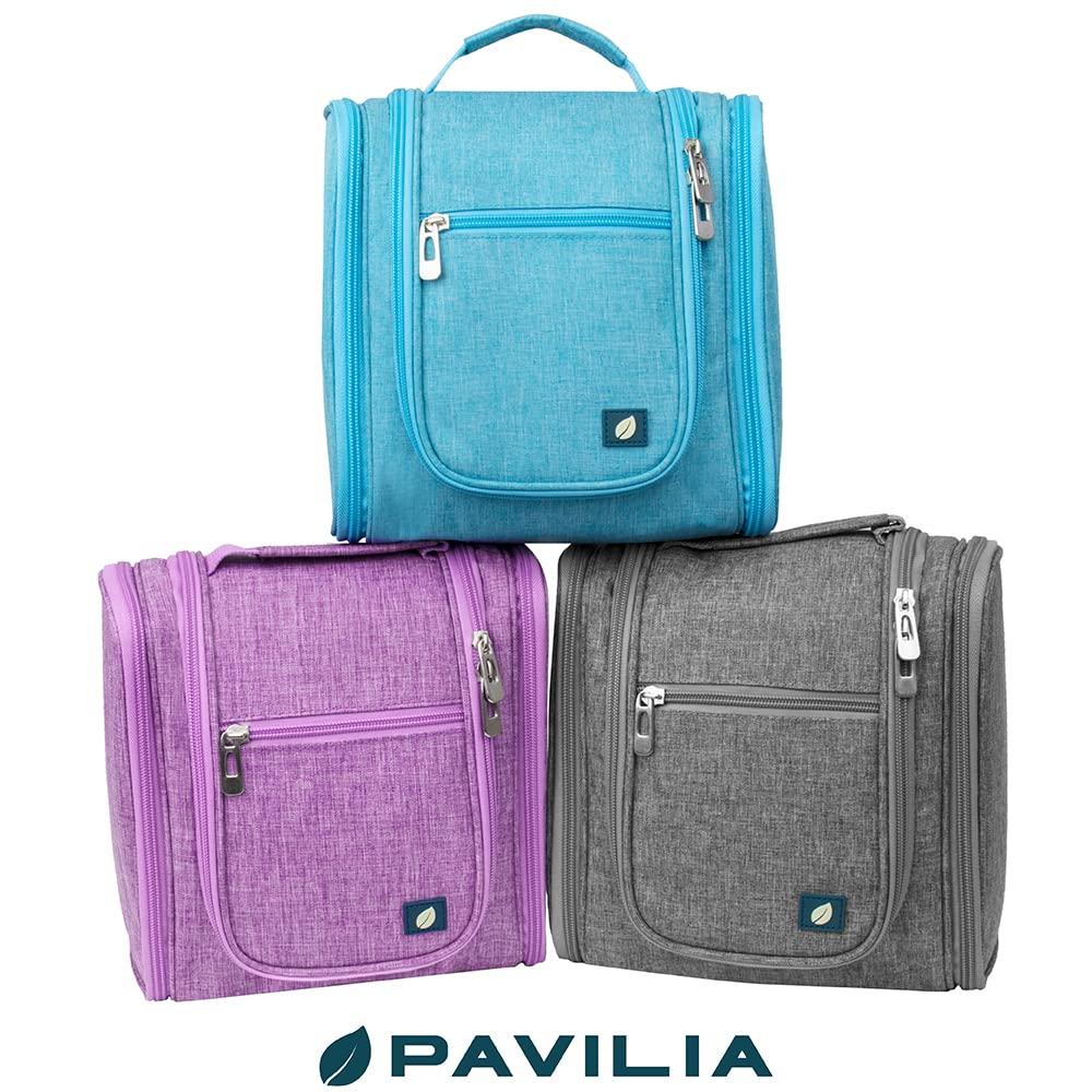 Pavilia Hanging Toiletry Bag for Women Men, Travel Foldable Toiletries Bag, Roll Up Cosmetics Jewelry Toiletry Bag, Water Resistant Makeup Organizer
