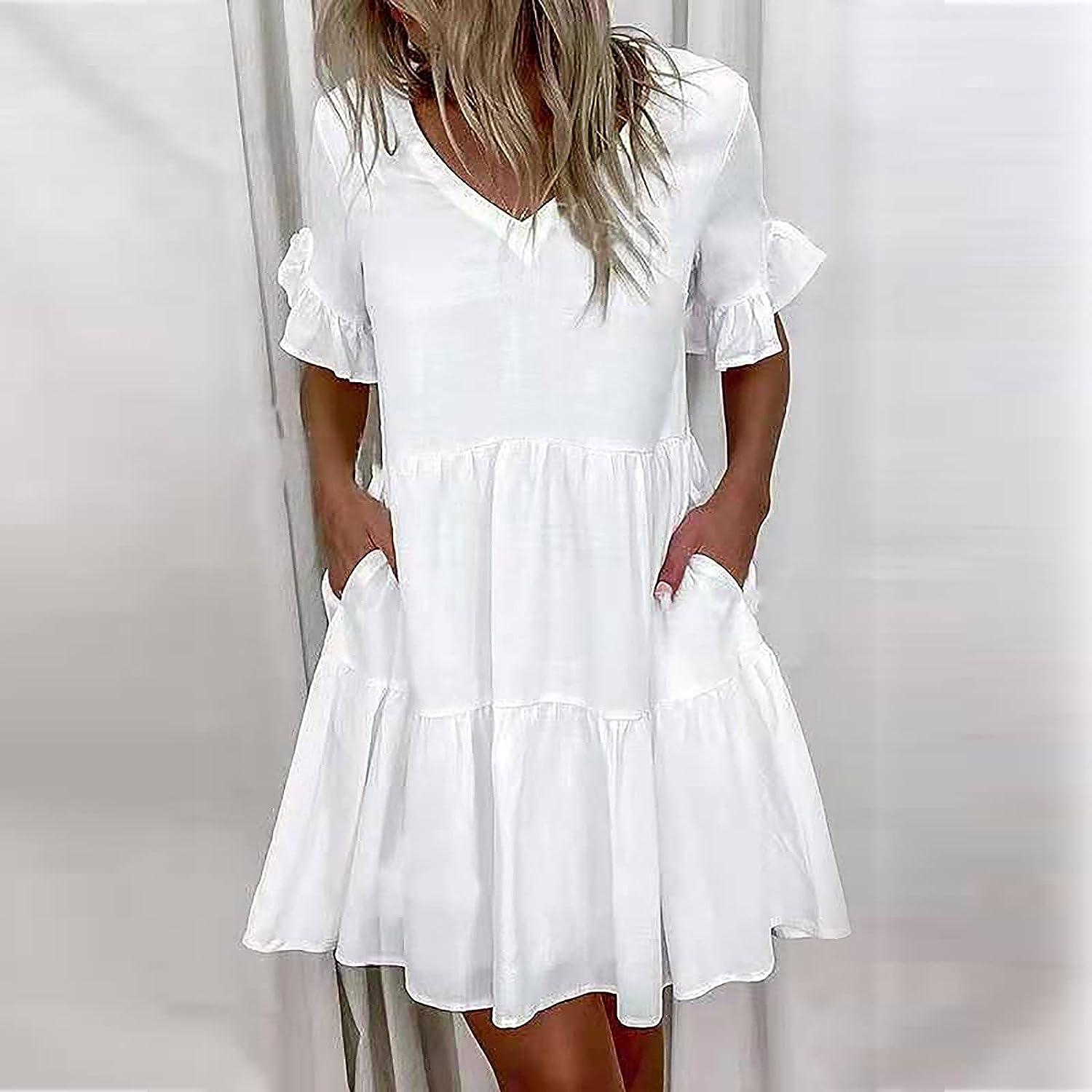 Chiffon Dresses For Women Womens Summer Ruffle Short Sleeve V Neck Floral Maxi Dress Swing Flowy Vacation Dresses