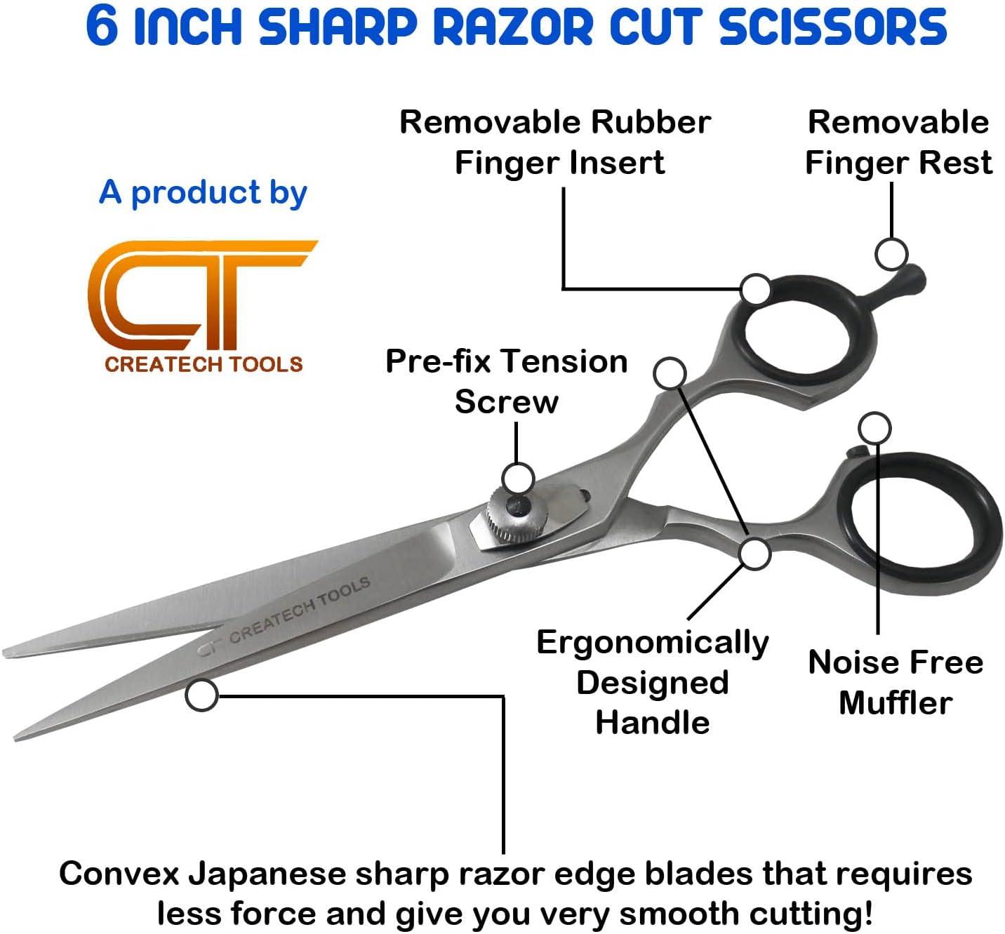 Createch Tools CT Hair Scissors Set 6 inch Hair Cutting and 4 inch Trimming  Barber Scissors, Super Sharp Razor Edge Blades for Professional and Home  user (2-PCs Razor Cut Scissors)
