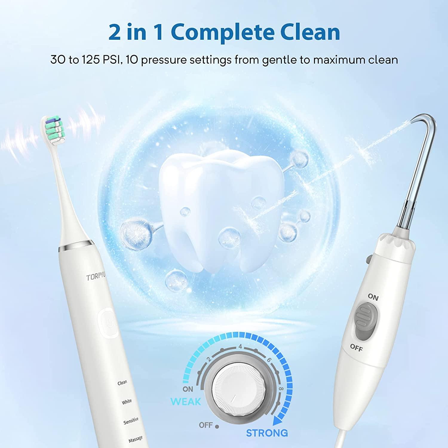 Torpyu Sonic Electric Toothbrush with Water Flosser 11 Tips, 600ML