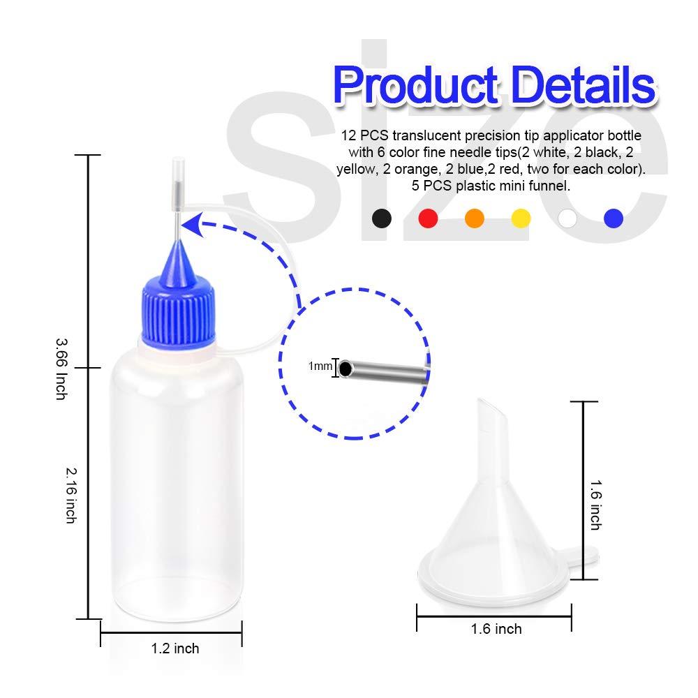 12pcs Precision Tip Applicator Bottles YGDZ 30ml Needle Tip Squeeze Glue  Bottles for Paint Quilling Craft 6 Colors Precision Bottles with 5 Mini  Funnels Colored Tip