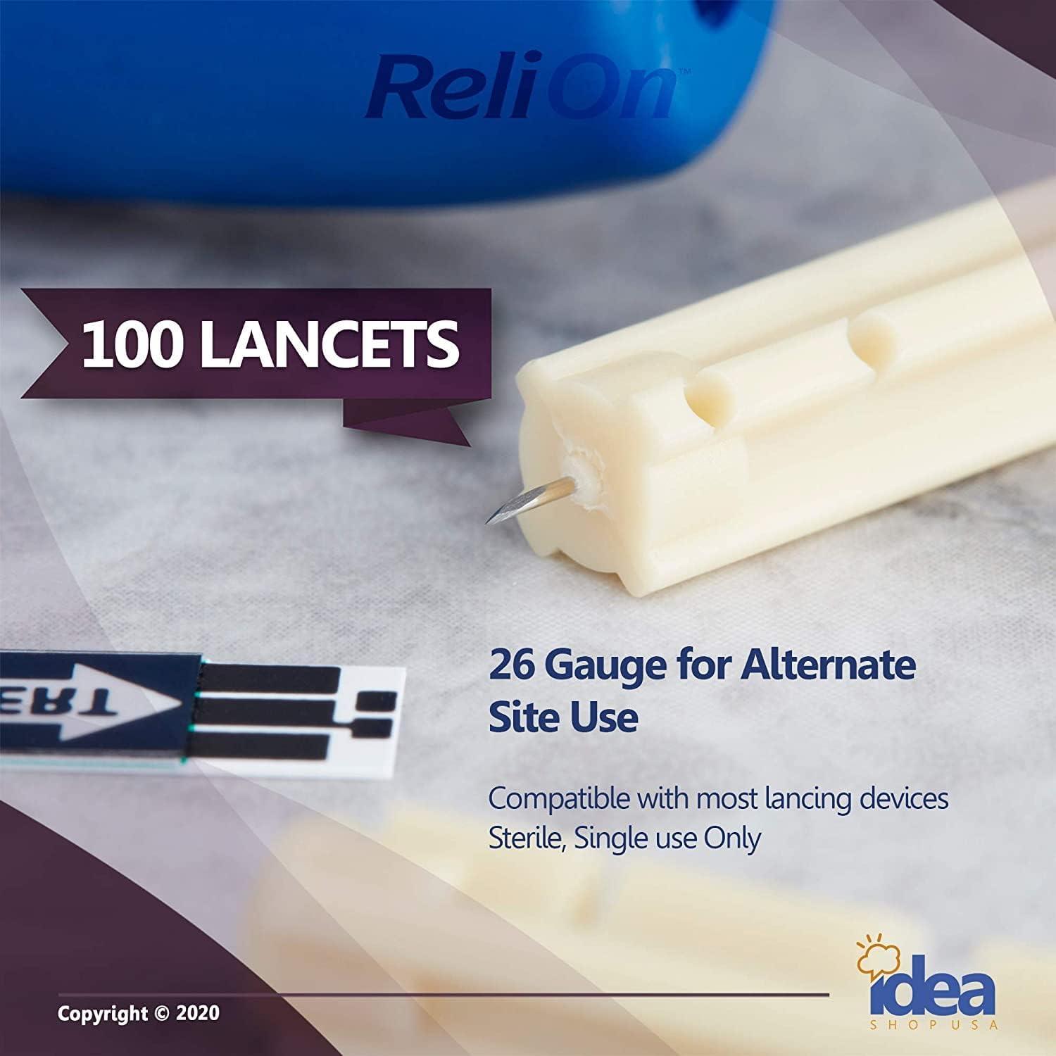 ReliOn Thin Lancets 26 Gauge for Alternate Site Use 100 Ct Bundle with