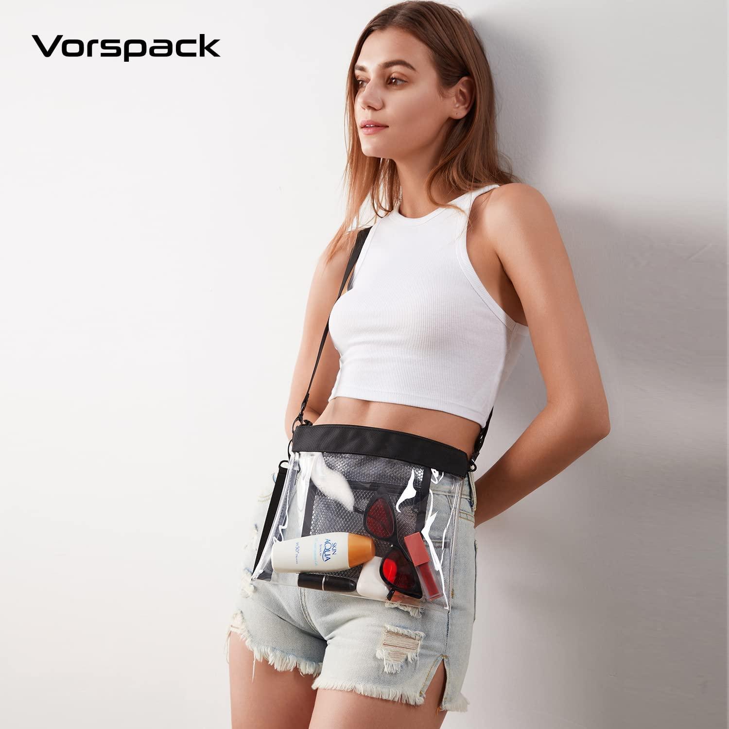 Vorspack Clear Purse TPU Clear Bag Stadium Approved Clear Crossbody Bag  with Inner Pocket for Sport Event Concert Black