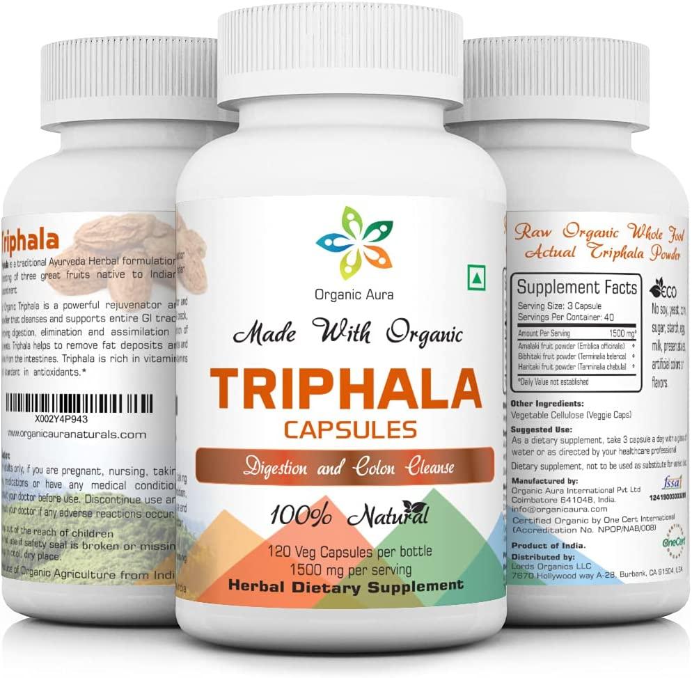 Organic Aura Premium Original Triphala Capsules. 120 Veg HPMC Capsules