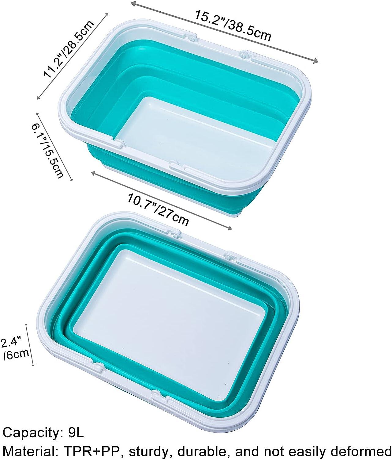 AUTODECO 2 Pack Collapsible Sink Gray/Blue/Green with Handle Towel, 2.37  Gal / 9L Foldable Wash Basin for Washing Dishes, Camping, Hiking and Home  Blue and Blue