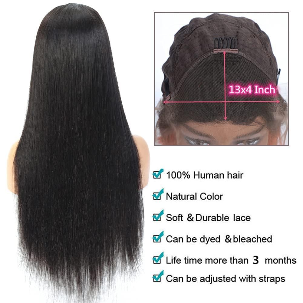 DACHIC 210 Density 13x4 HD 30 Inch Lace Front Human Hair Wig for Black Women Pre Plucked Straight Glueless Frontal Wig with Baby Hair Free Part Pack of 1 Black