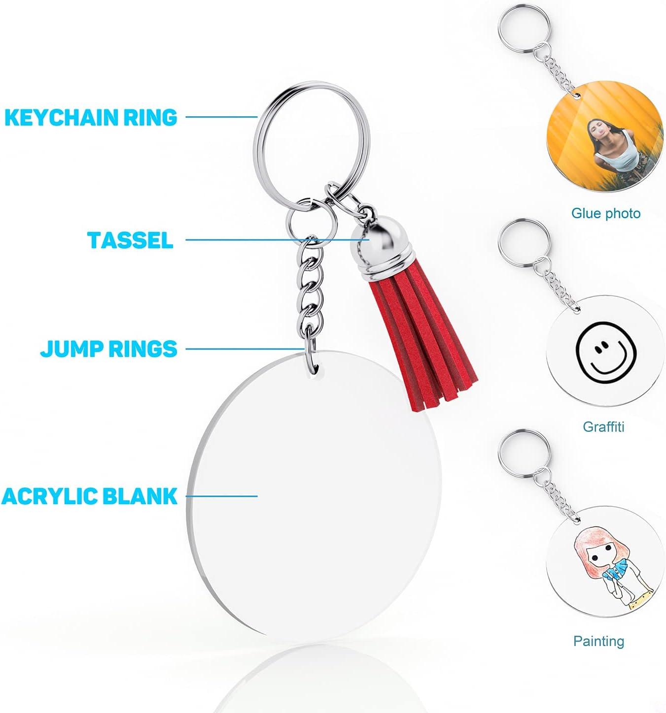 JIARON Acrylic Blank Keychains 200Pcs Acrylic Blank Keychain kits with 50  Pcs Acrylic Keychain Blanks 50 Pcs Keychain Tassels 50 Pcs Key Rings with  Chain and 50 Pcs Jump Rings for DIY Keychain