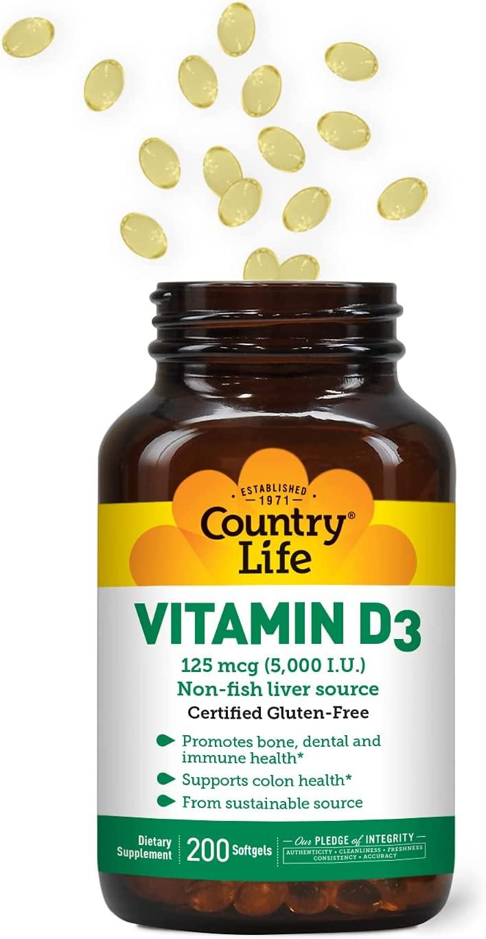 Country Life Vitamin D3 5000 IU 200 Softgels