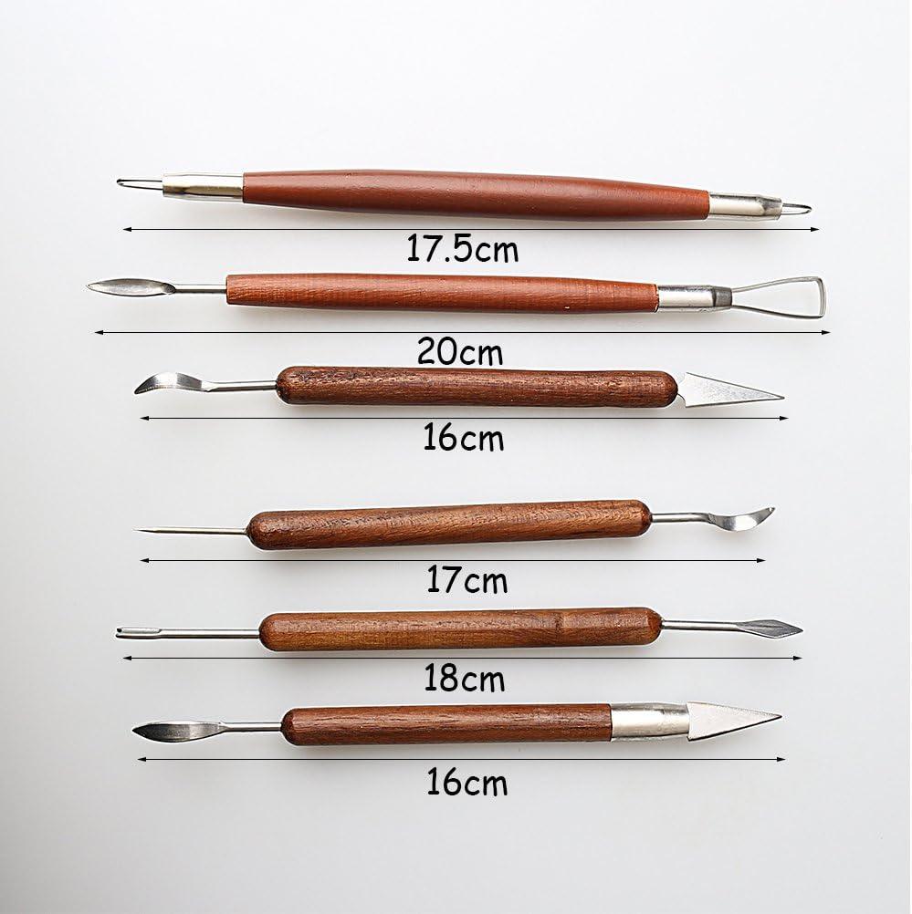 6Pcs/Set Wooden Handle Clay Wood Sculpting Tools Smoothing Wax Carving  Pottery Ceramic Tools DIY Crafts