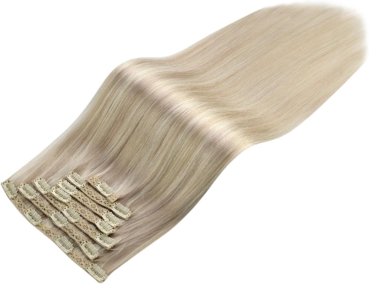Moresoo Nano Bead Hair Extensions - Real Human Hair, Ash Blonde/Platinum #P18/613, 14 Inch, 50g Pack (50 Strands)