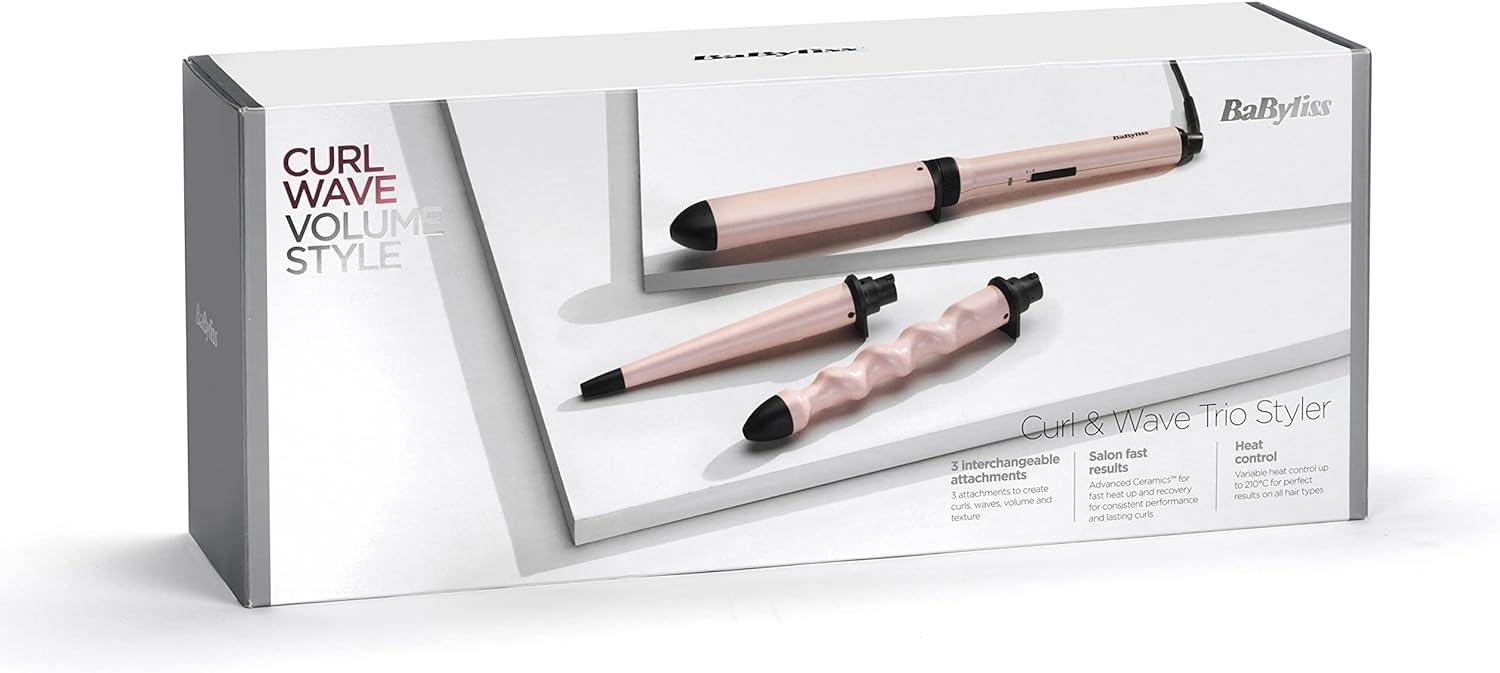 BaByliss Curl Wave Trio Styler 3 in 1 Multi Styler for Beachy Waves Pink